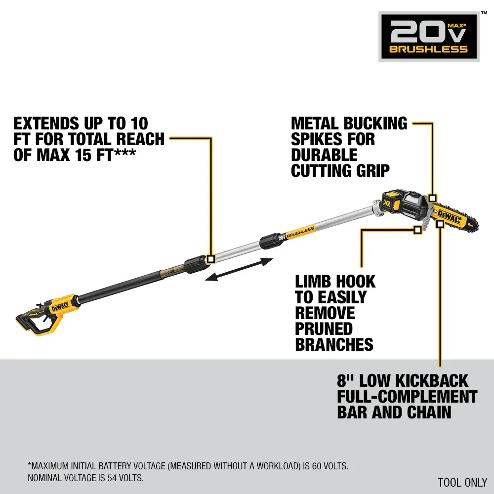DEWALT® 20V MAX* XR® Brushless Cordless Pole Saw (Tool Only)
