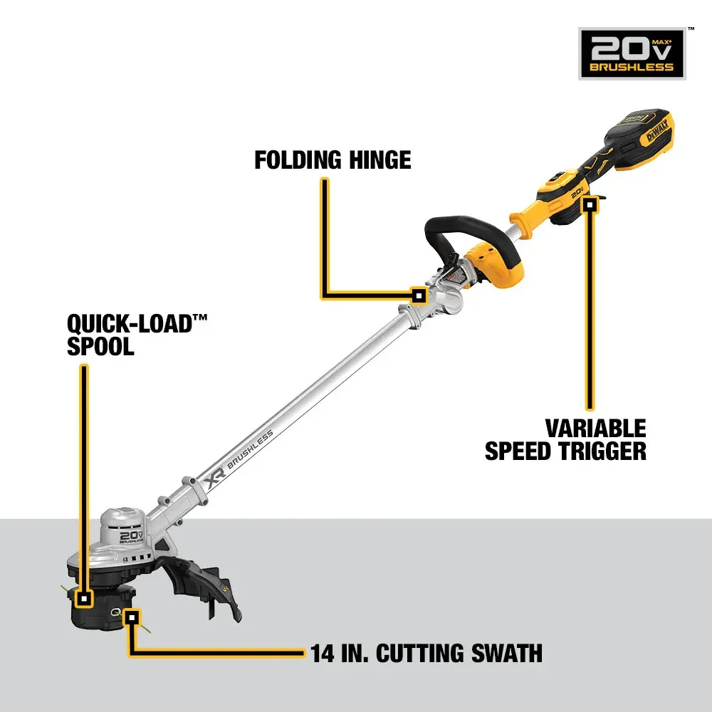 DEWALT® 20V MAX* 14-in. Brushless Cordless Folding String Trimmer (Tool Only)